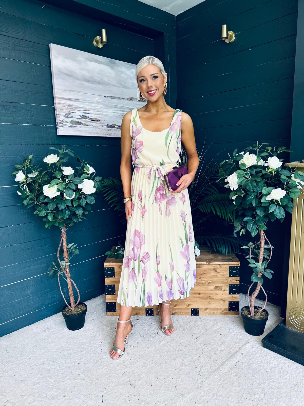Bronagh Detailed Midi Dress Floral Yellow/Pink