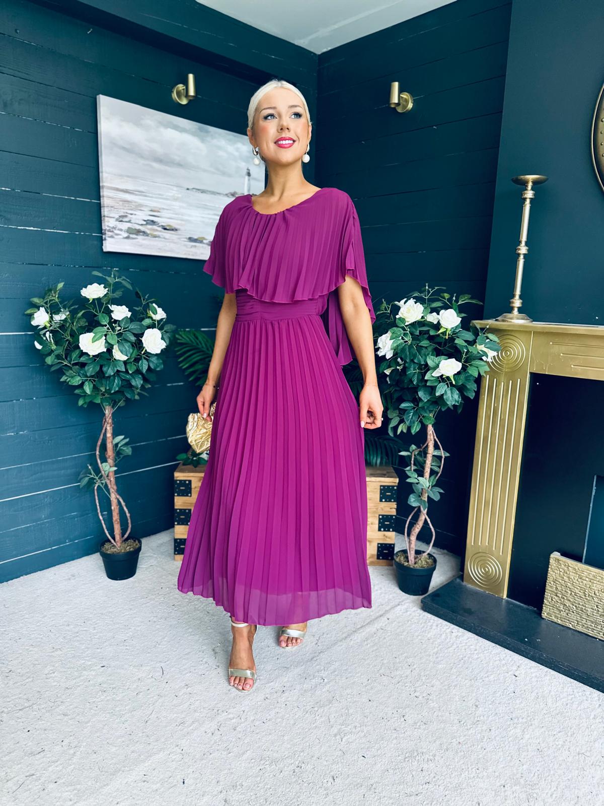 Muireann Cape Detail Midi Dress Berry