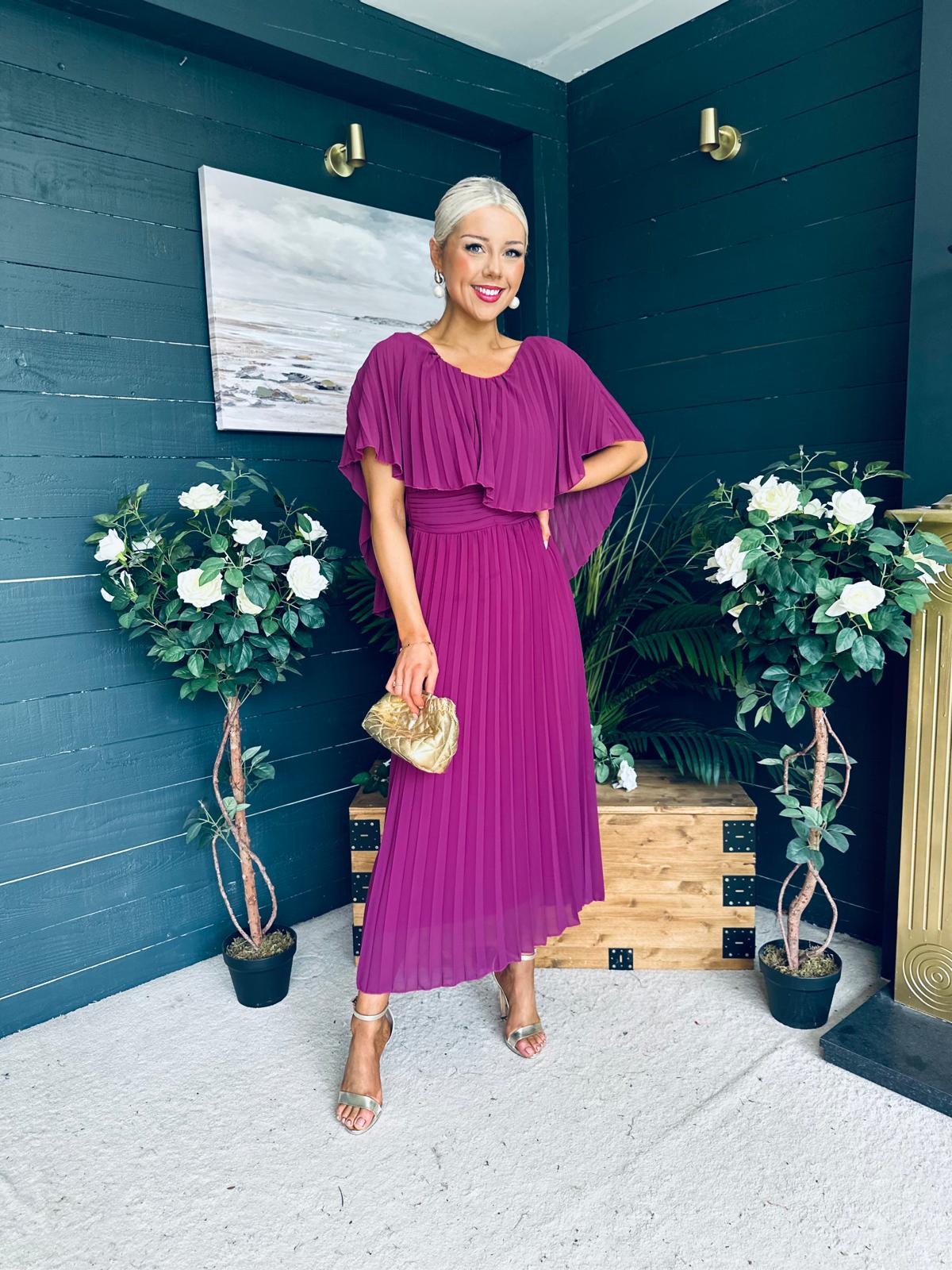 Muireann Cape Detail Midi Dress Berry