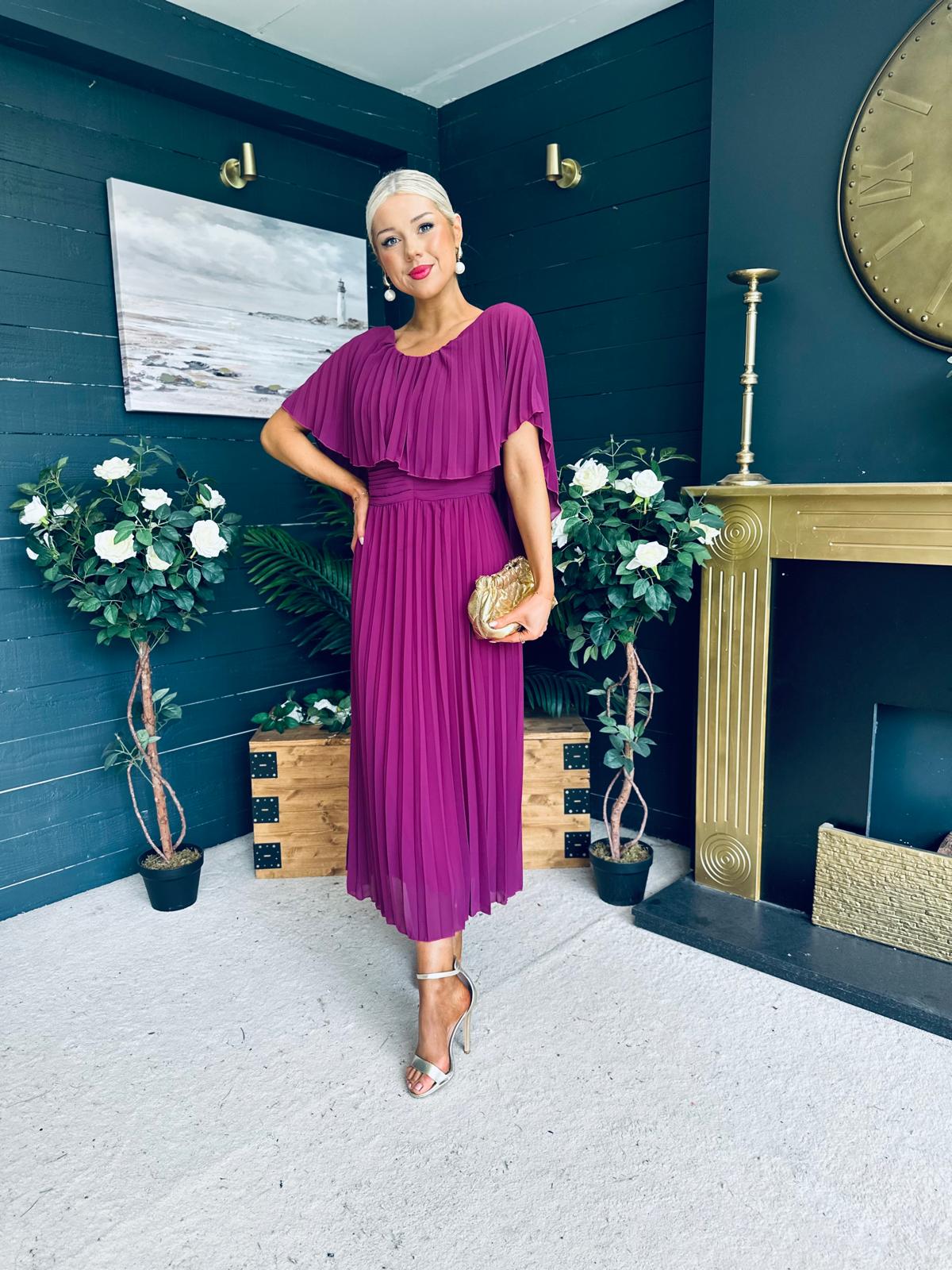 Muireann Cape Detail Midi Dress Berry