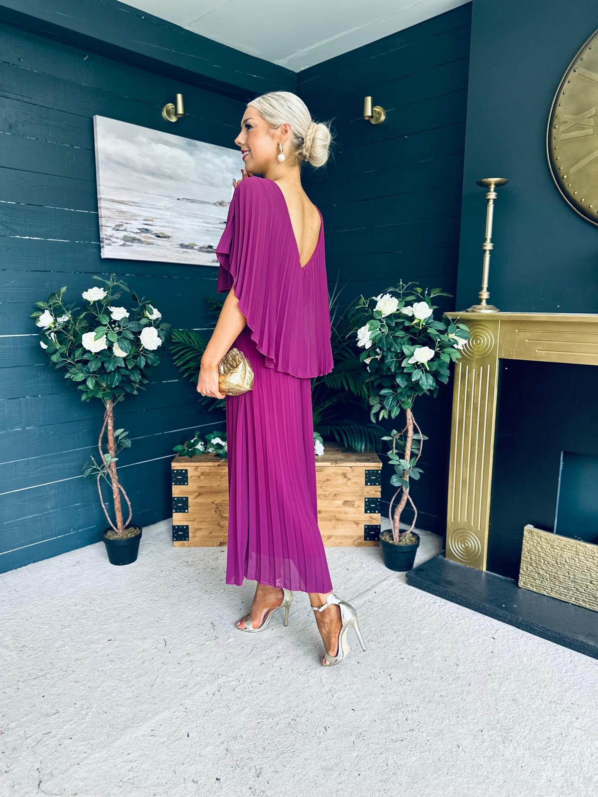 Muireann Cape Detail Midi Dress Berry