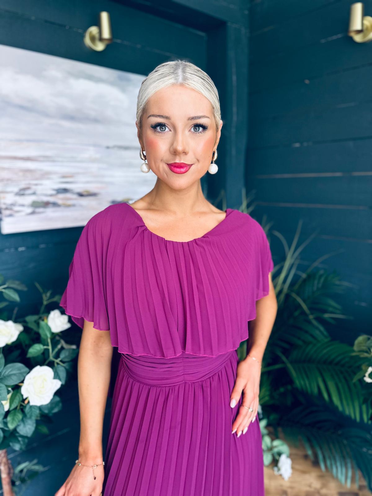 Muireann Cape Detail Midi Dress Berry
