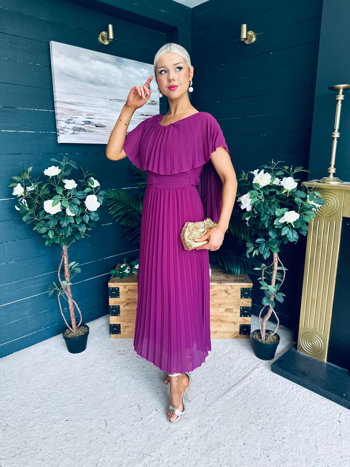 Muireann Cape Detail Midi Dress Berry