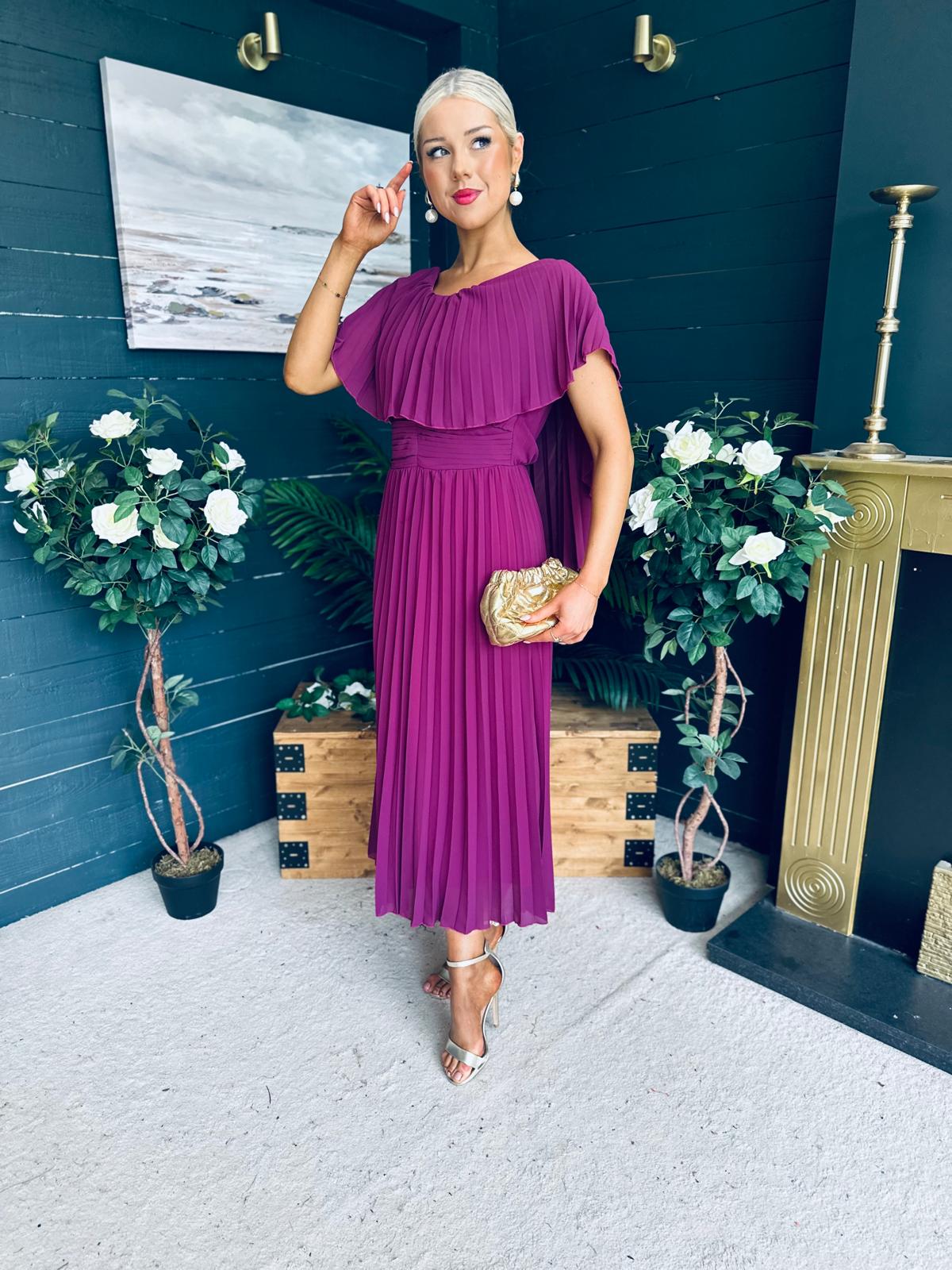 Muireann Cape Detail Midi Dress Berry