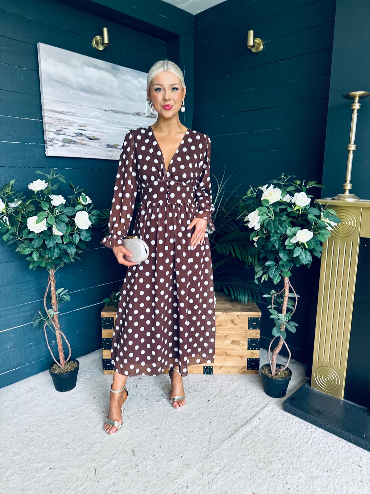 Brianna Banded Midi Dress Polka Coco