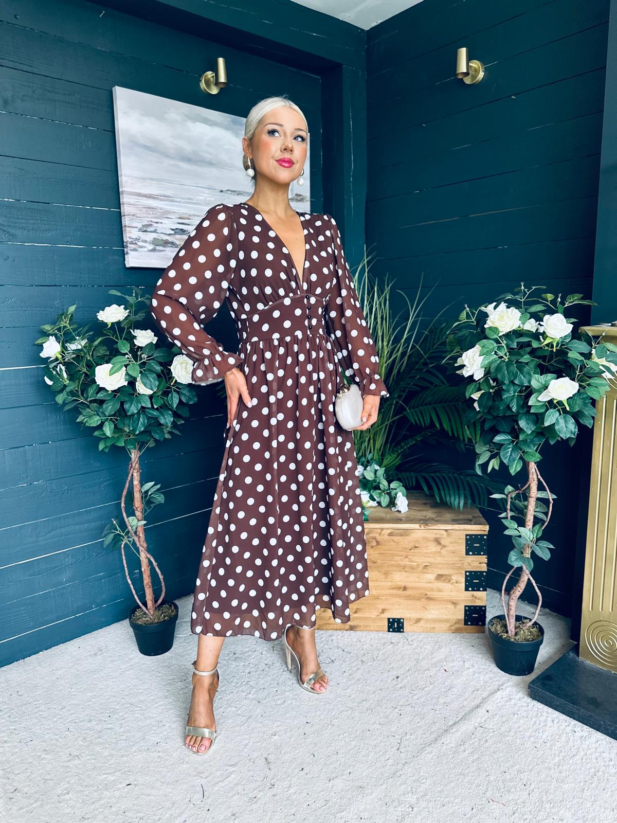 Brianna Banded Midi Dress Polka Coco