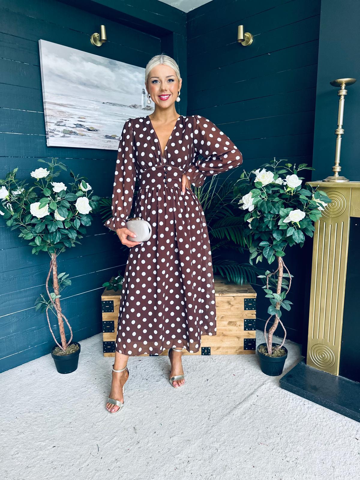 Brianna Banded Midi Dress Polka Coco