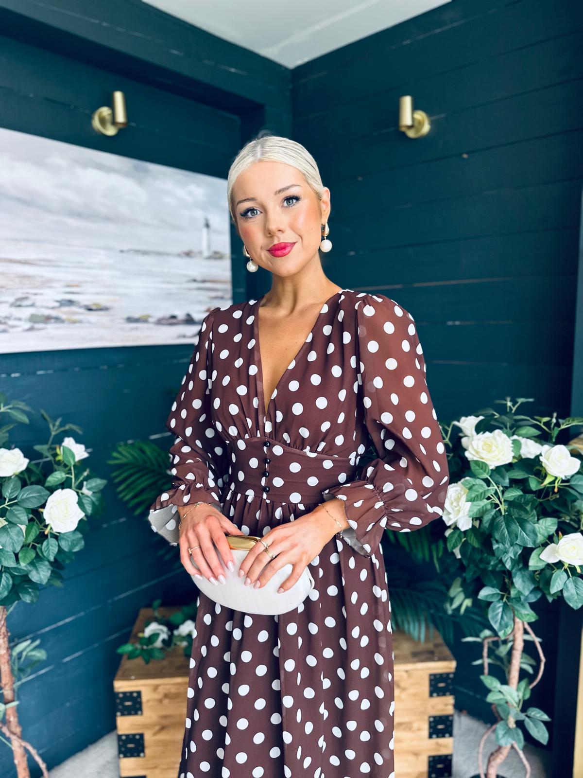 Brianna Banded Midi Dress Polka Coco