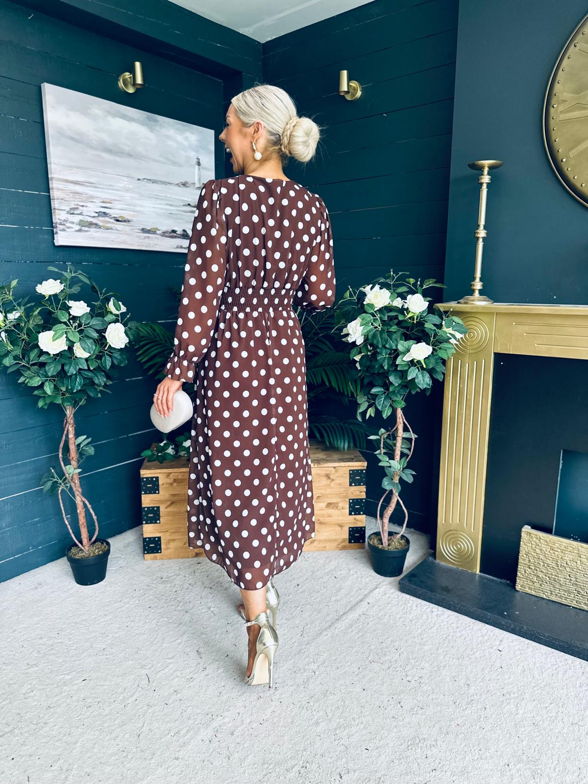 Brianna Banded Midi Dress Polka Coco