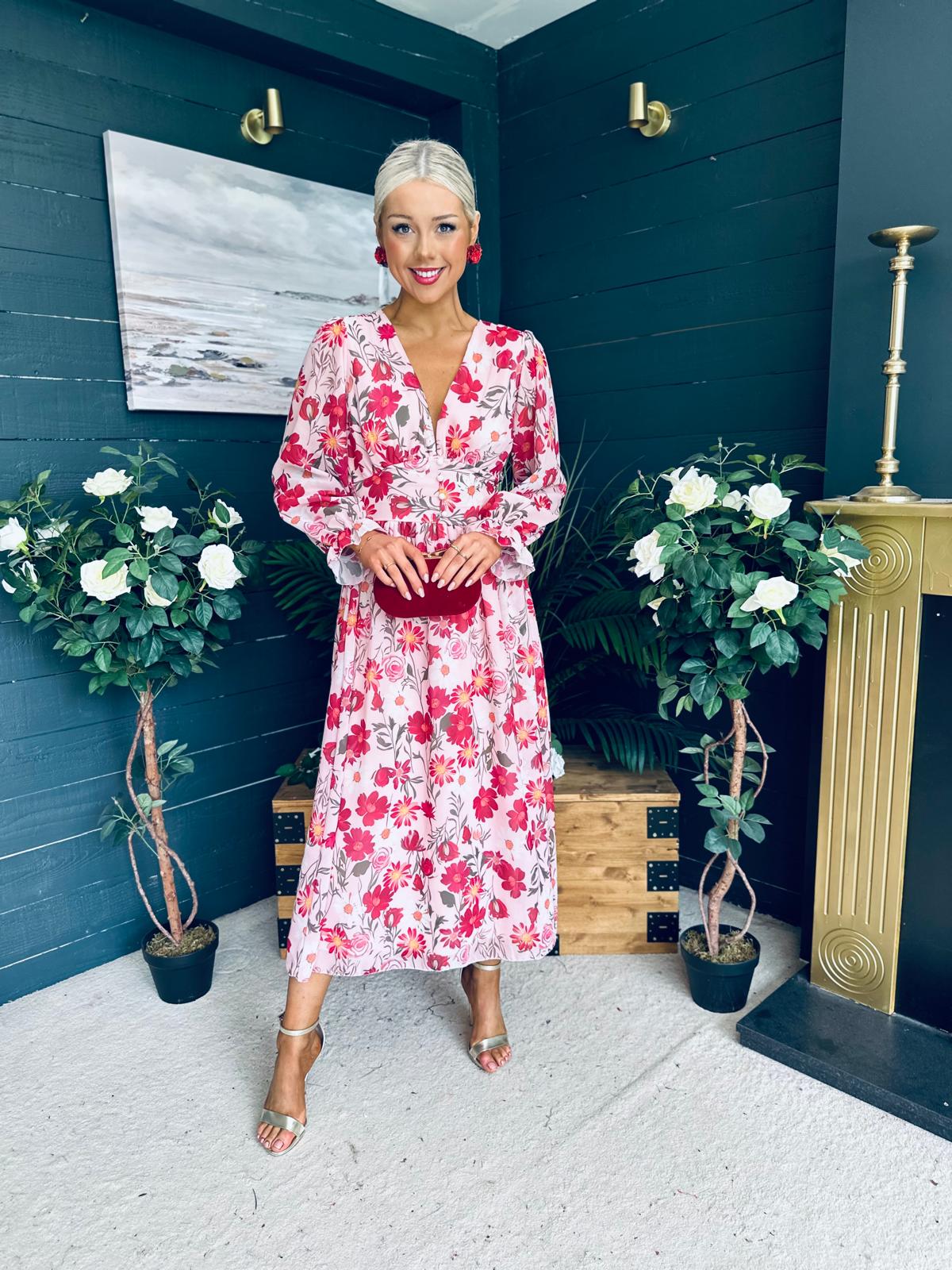Brianna Banded Midi Dress Floral Blush