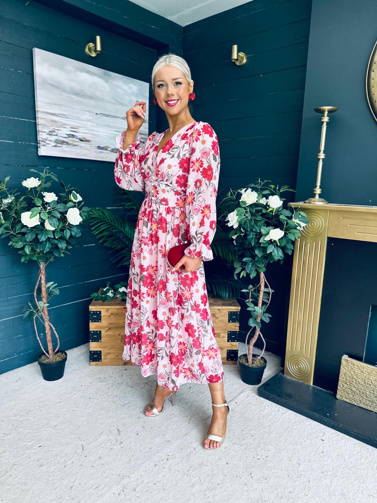 Brianna Banded Midi Dress Floral Blush