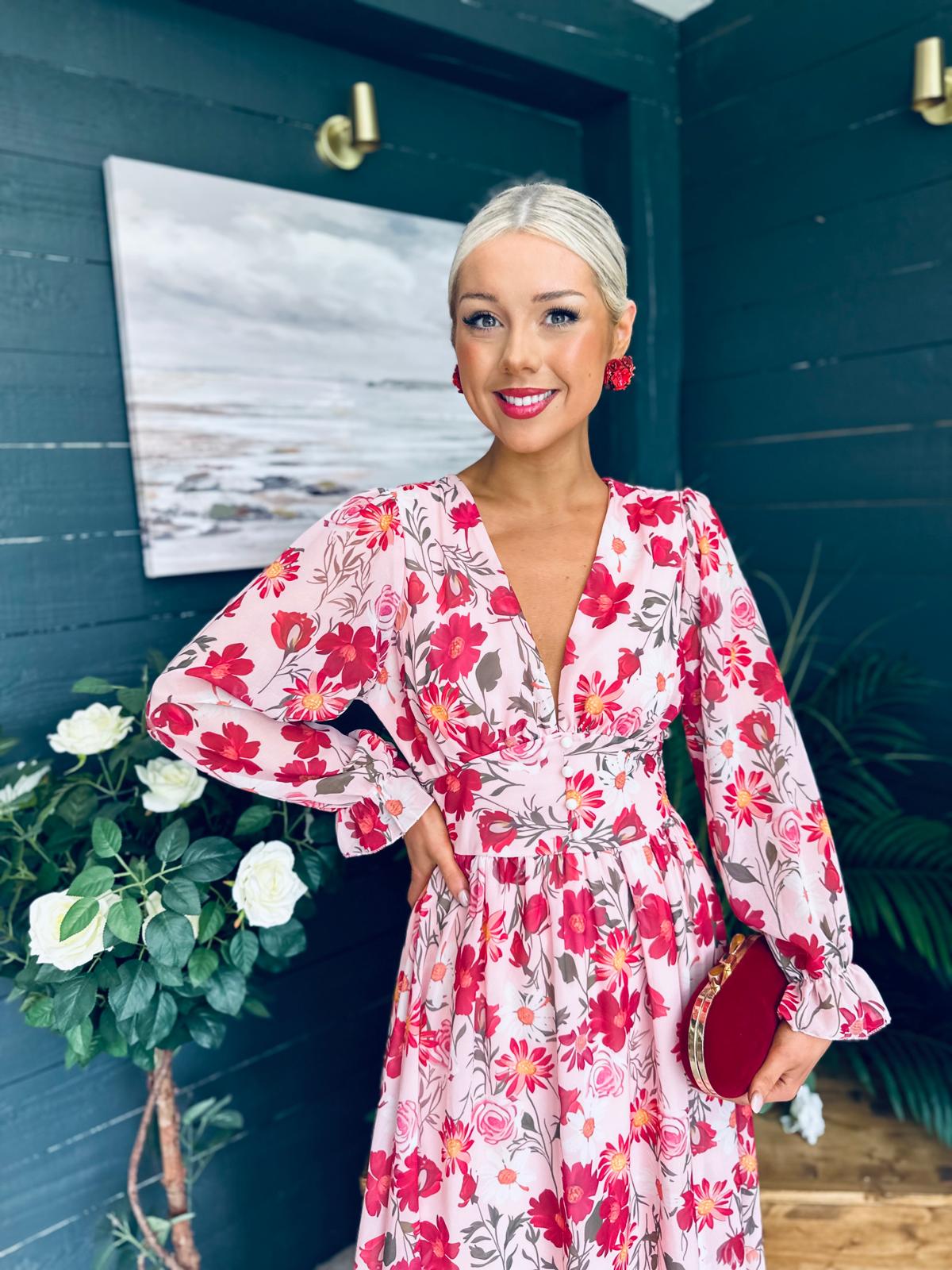 Brianna Banded Midi Dress Floral Blush