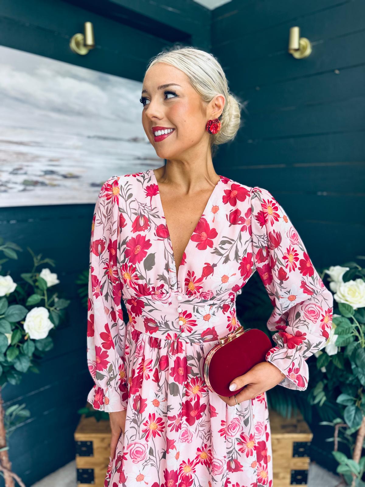 Brianna Banded Midi Dress Floral Blush