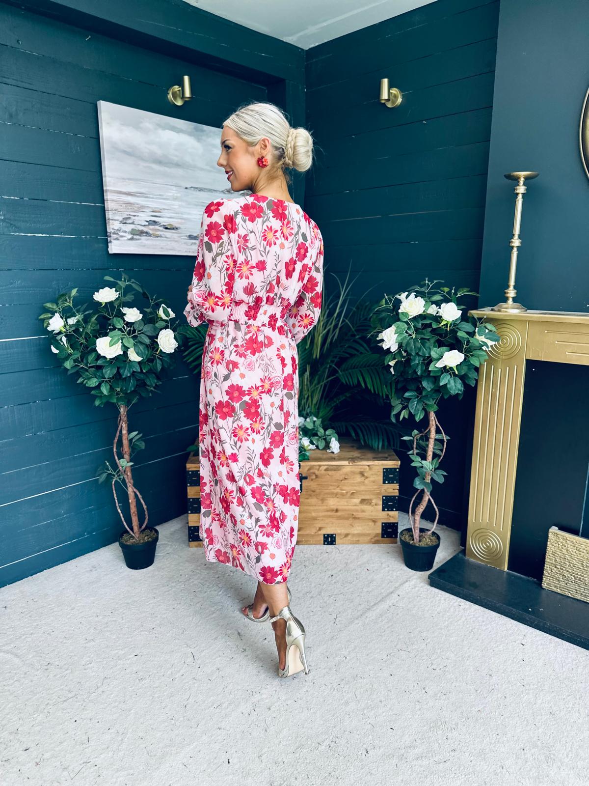 Brianna Banded Midi Dress Floral Blush
