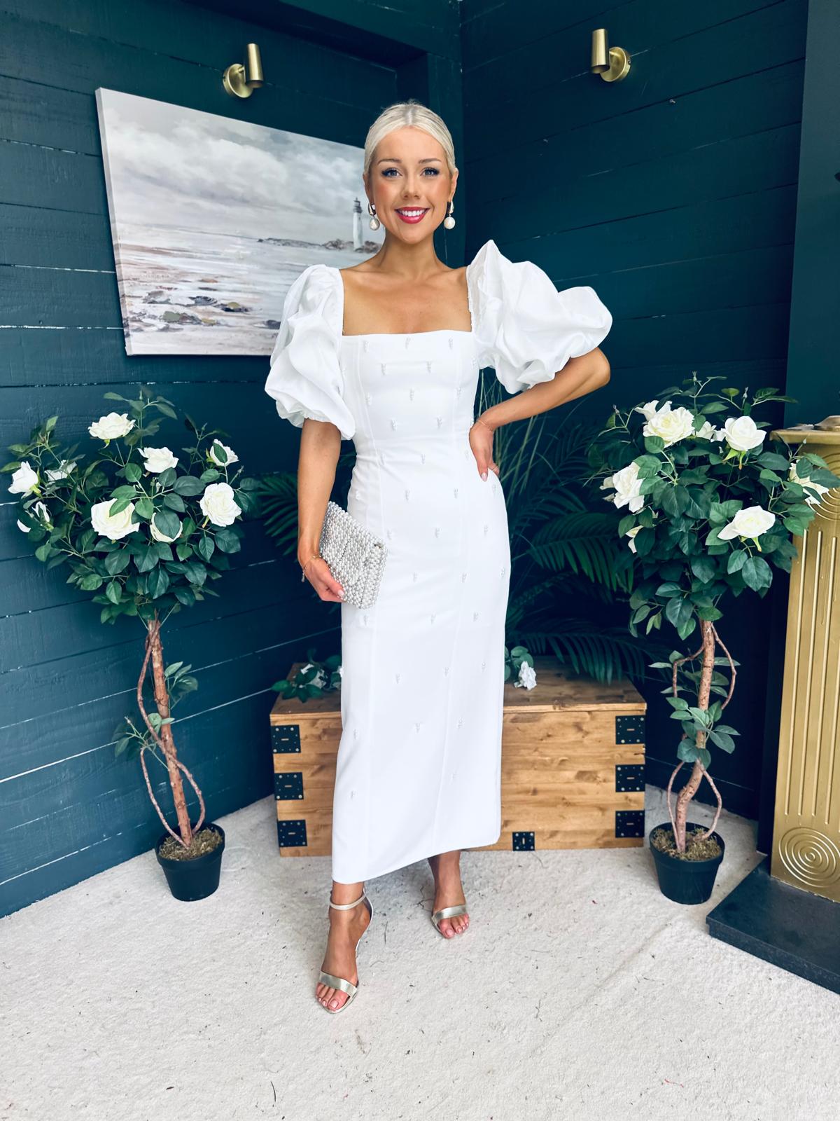 Ivy Embellished Occasion Dress White