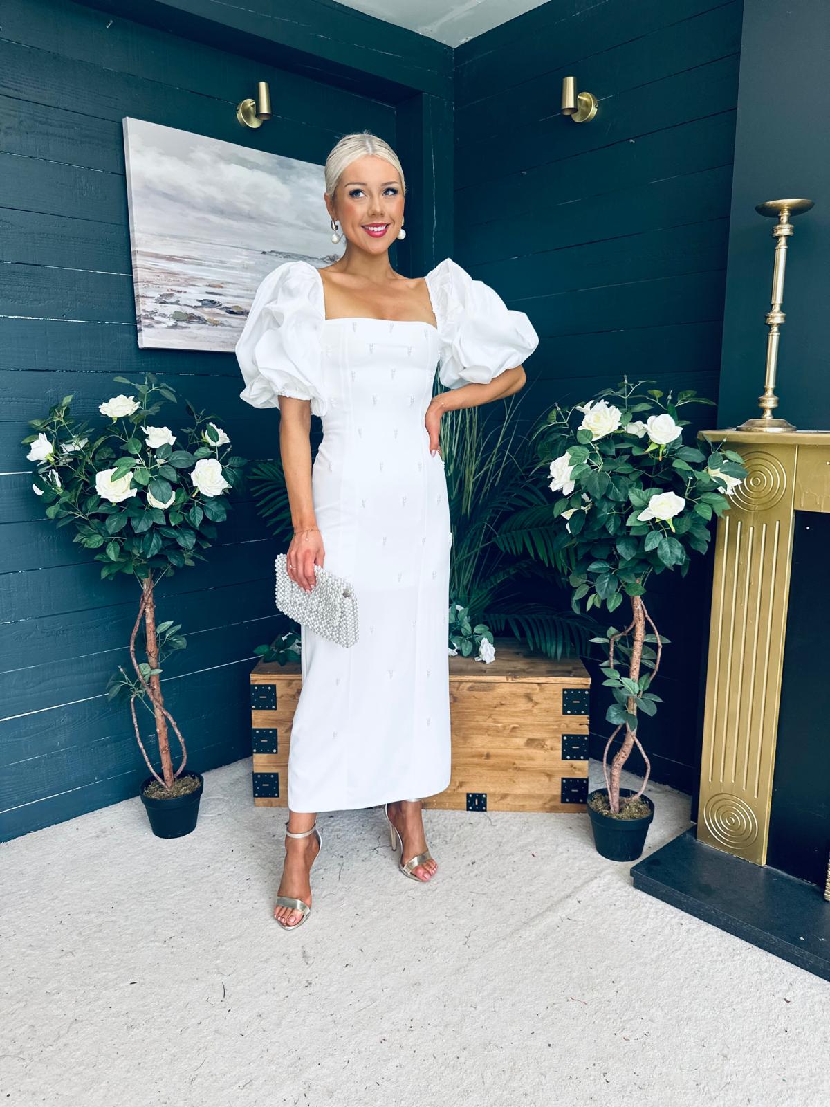 Ivy Embellished Occasion Dress White