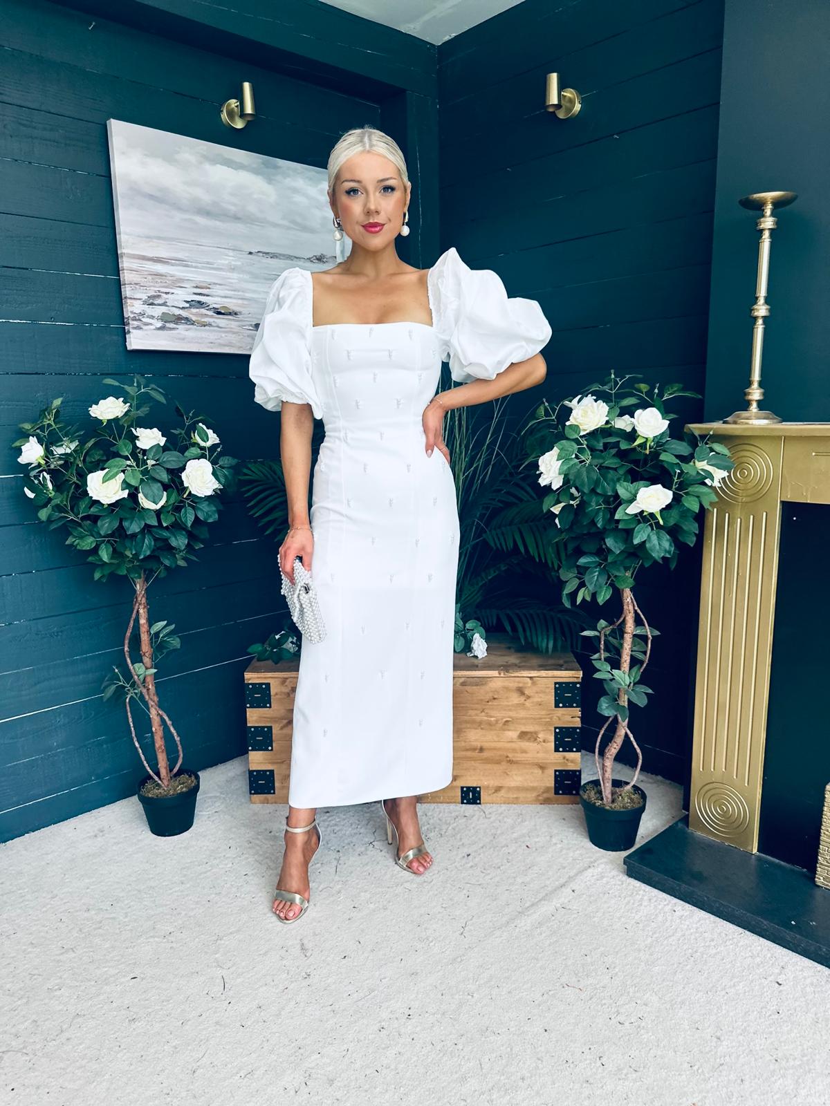 Ivy Embellished Occasion Dress White