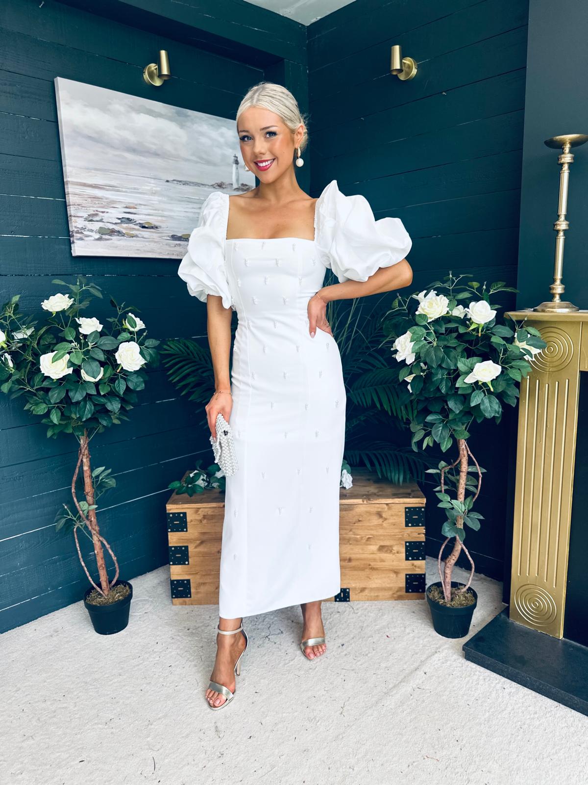 Ivy Embellished Occasion Dress White