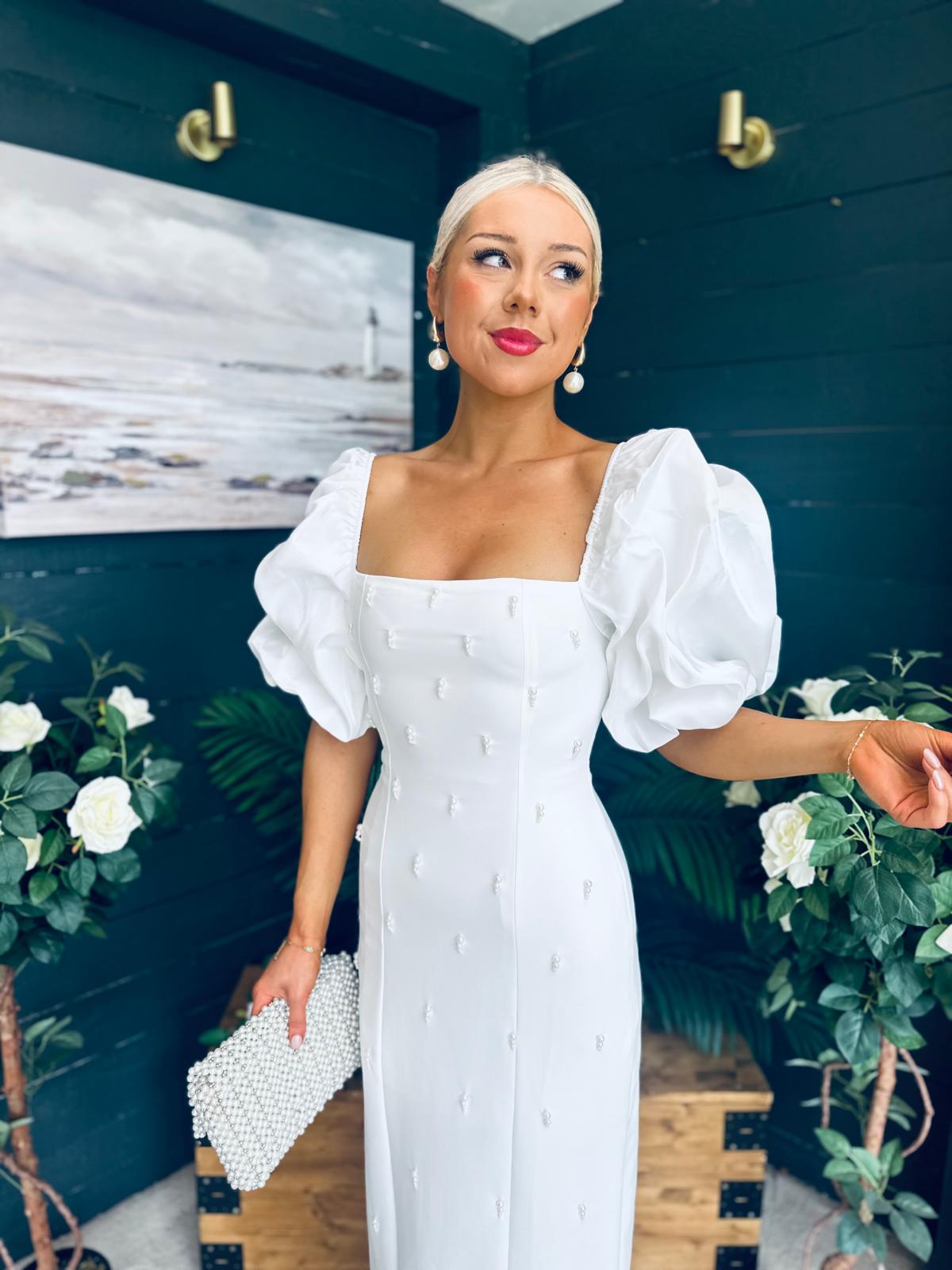 Ivy Embellished Occasion Dress White