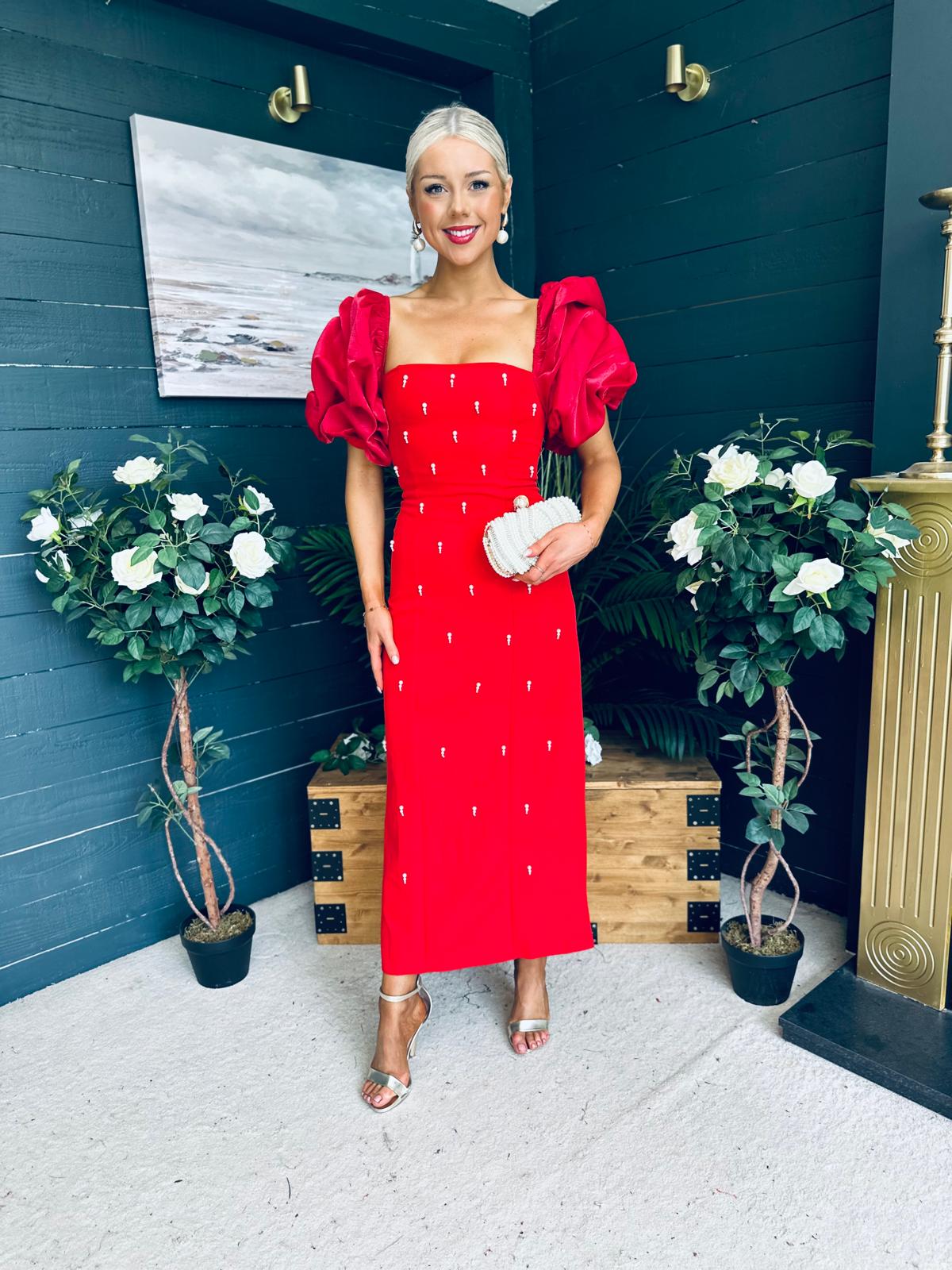 Ivy Embellished Occasion Dress Red