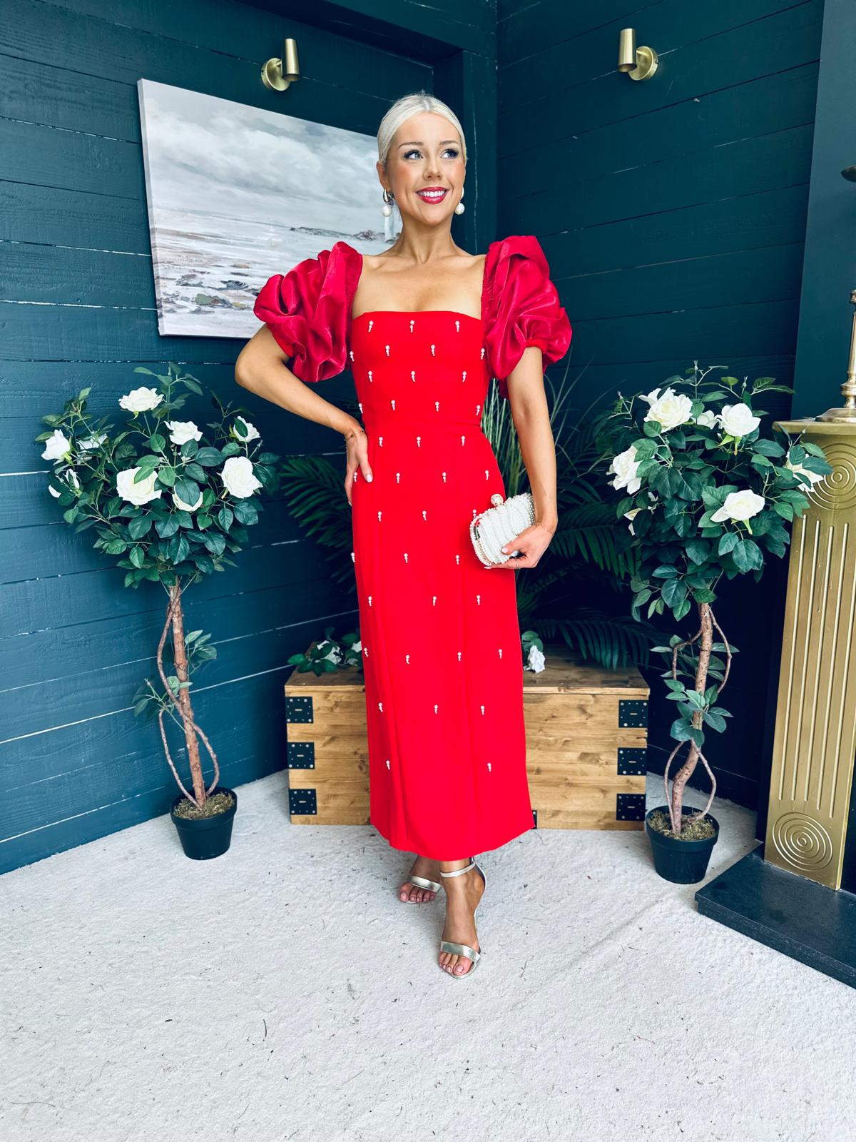 Ivy Embellished Occasion Dress Red