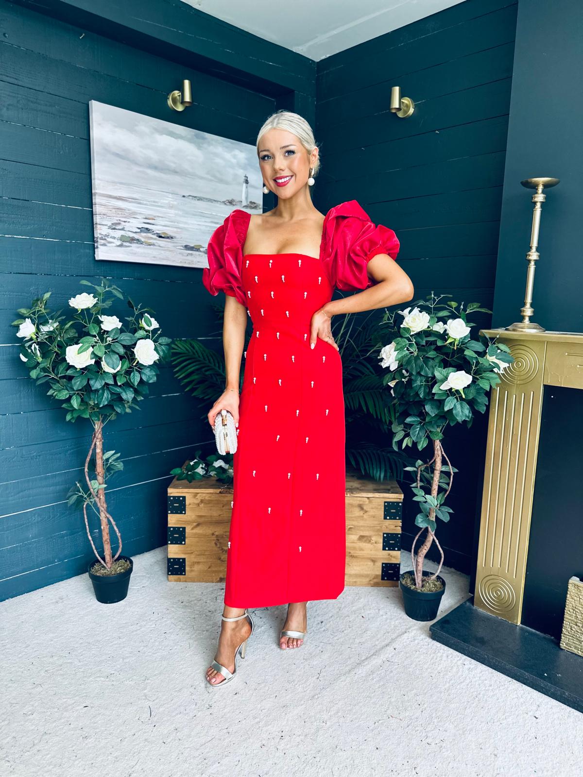 Ivy Embellished Occasion Dress Red
