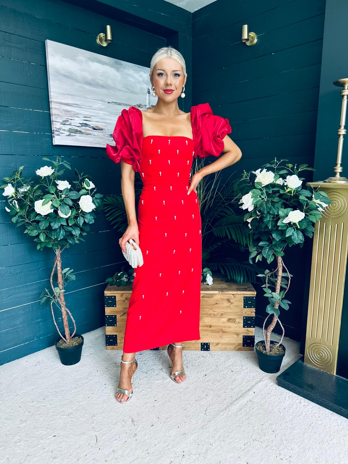 Ivy Embellished Occasion Dress Red
