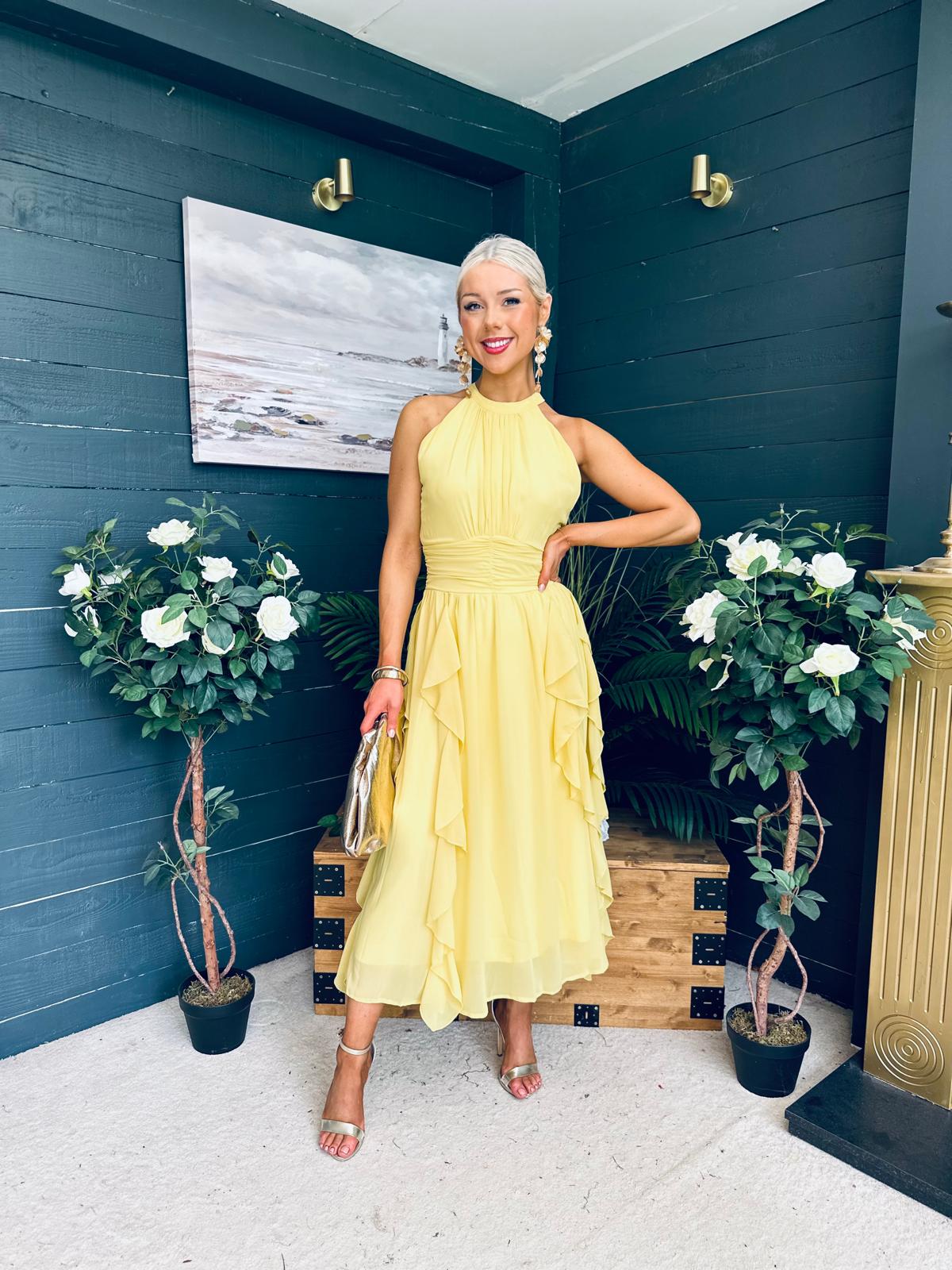 Francesca Detailed Midi Dress Yellow