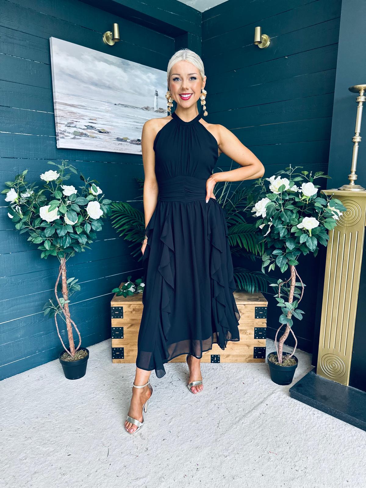 Francesca Detailed Midi Dress Black