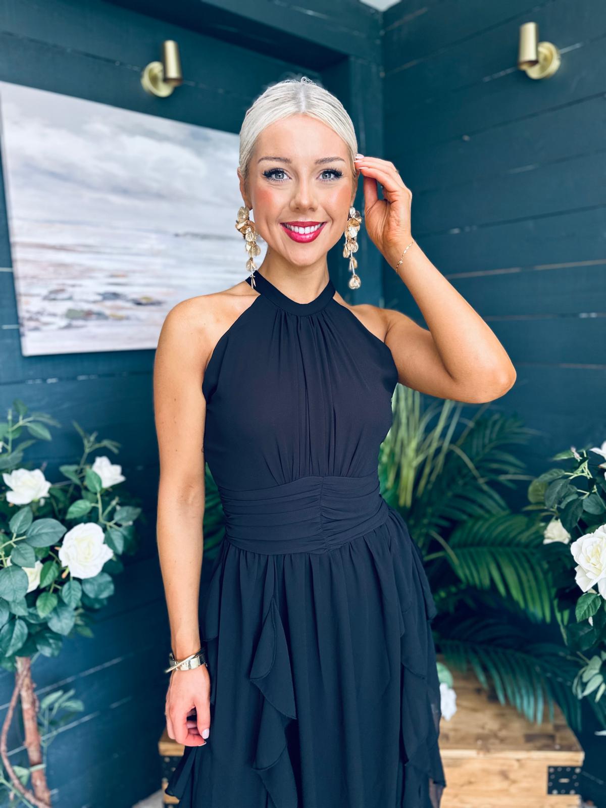 Francesca Detailed Midi Dress Black