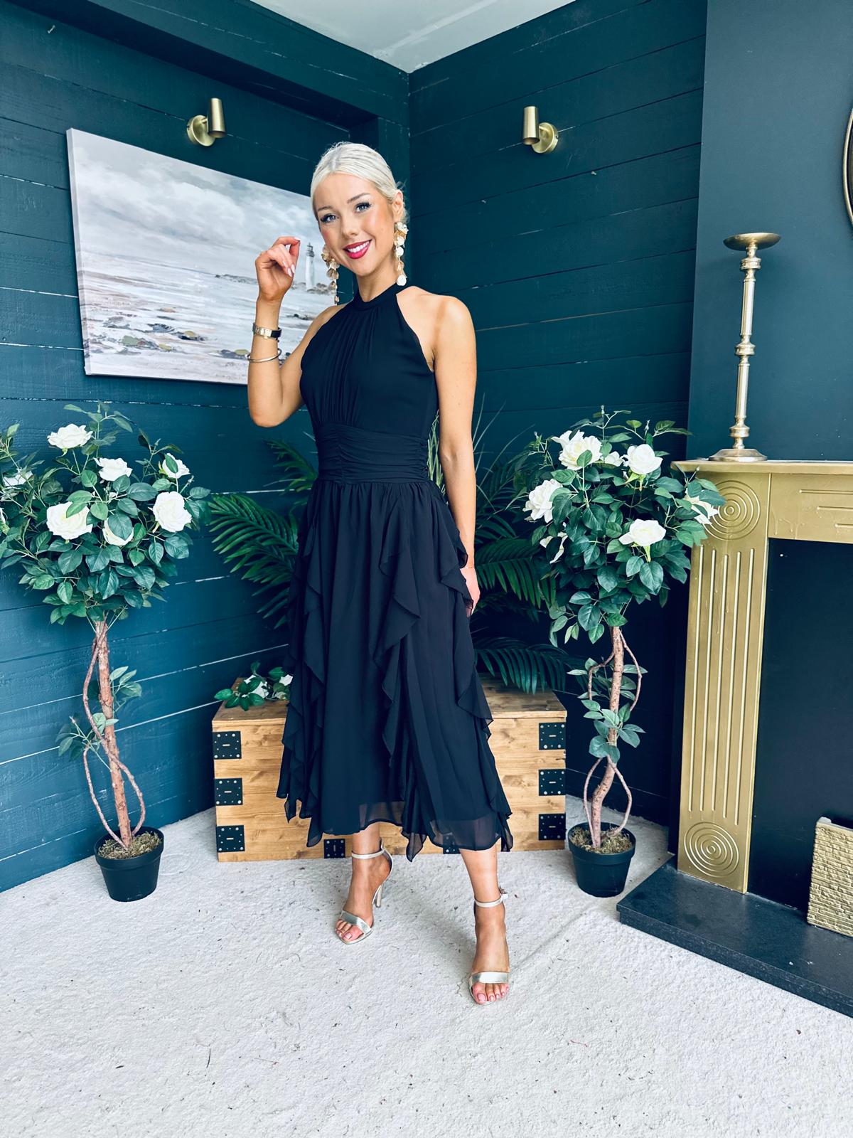 Francesca Detailed Midi Dress Black