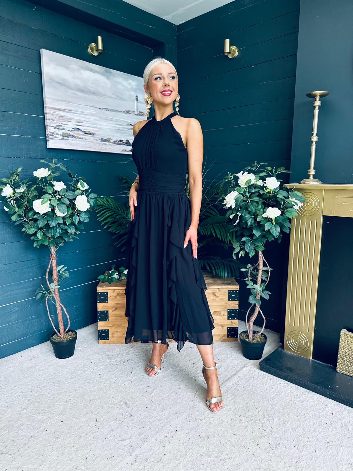 Francesca Detailed Midi Dress Black