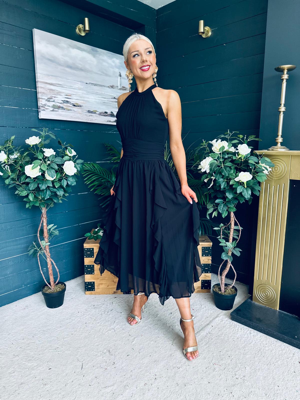 Francesca Detailed Midi Dress Black