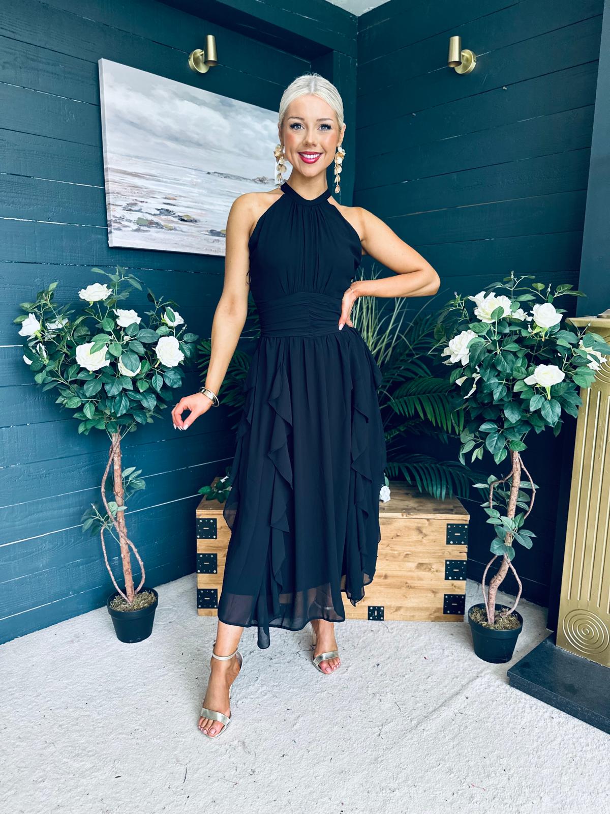Francesca Detailed Midi Dress Black