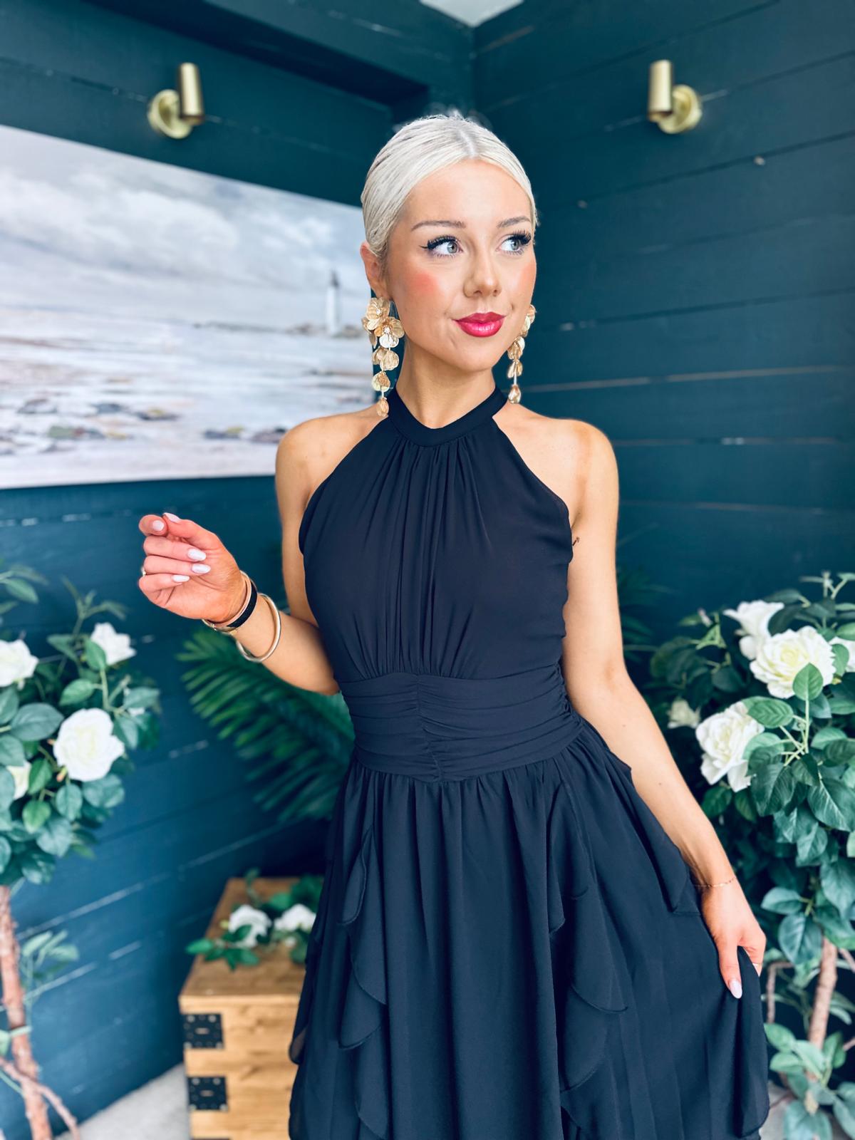 Francesca Detailed Midi Dress Black