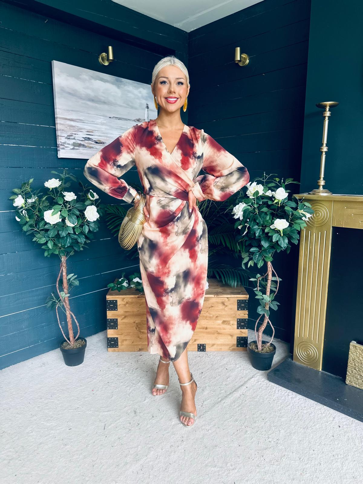 Elsa Long Sleeve Asymmetric Brown Print