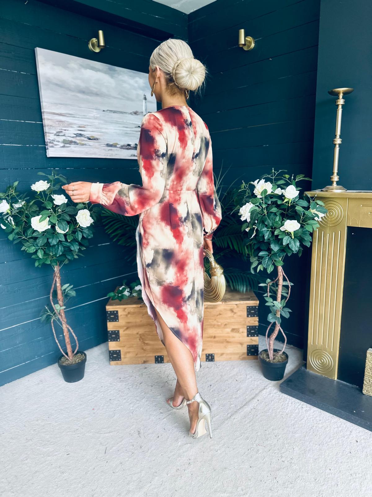 Elsa Long Sleeve Asymmetric Brown Print