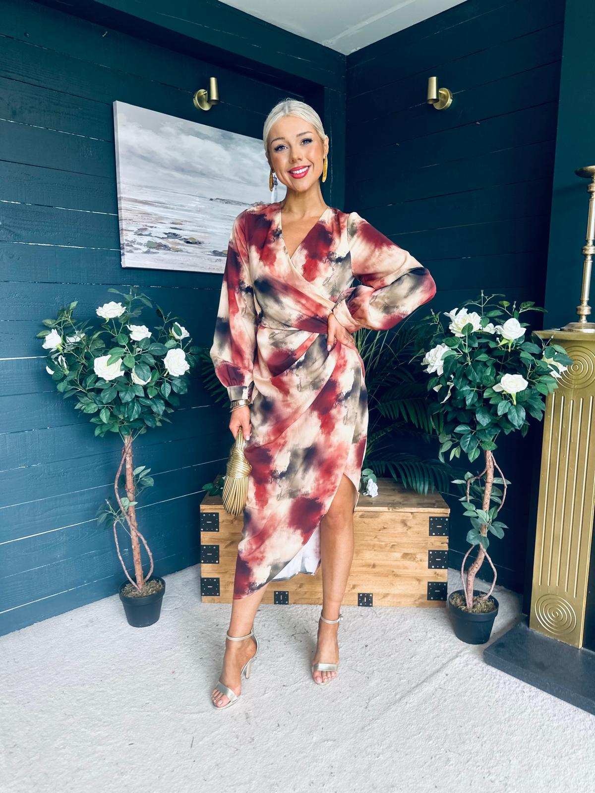 Elsa Long Sleeve Asymmetric Brown Print