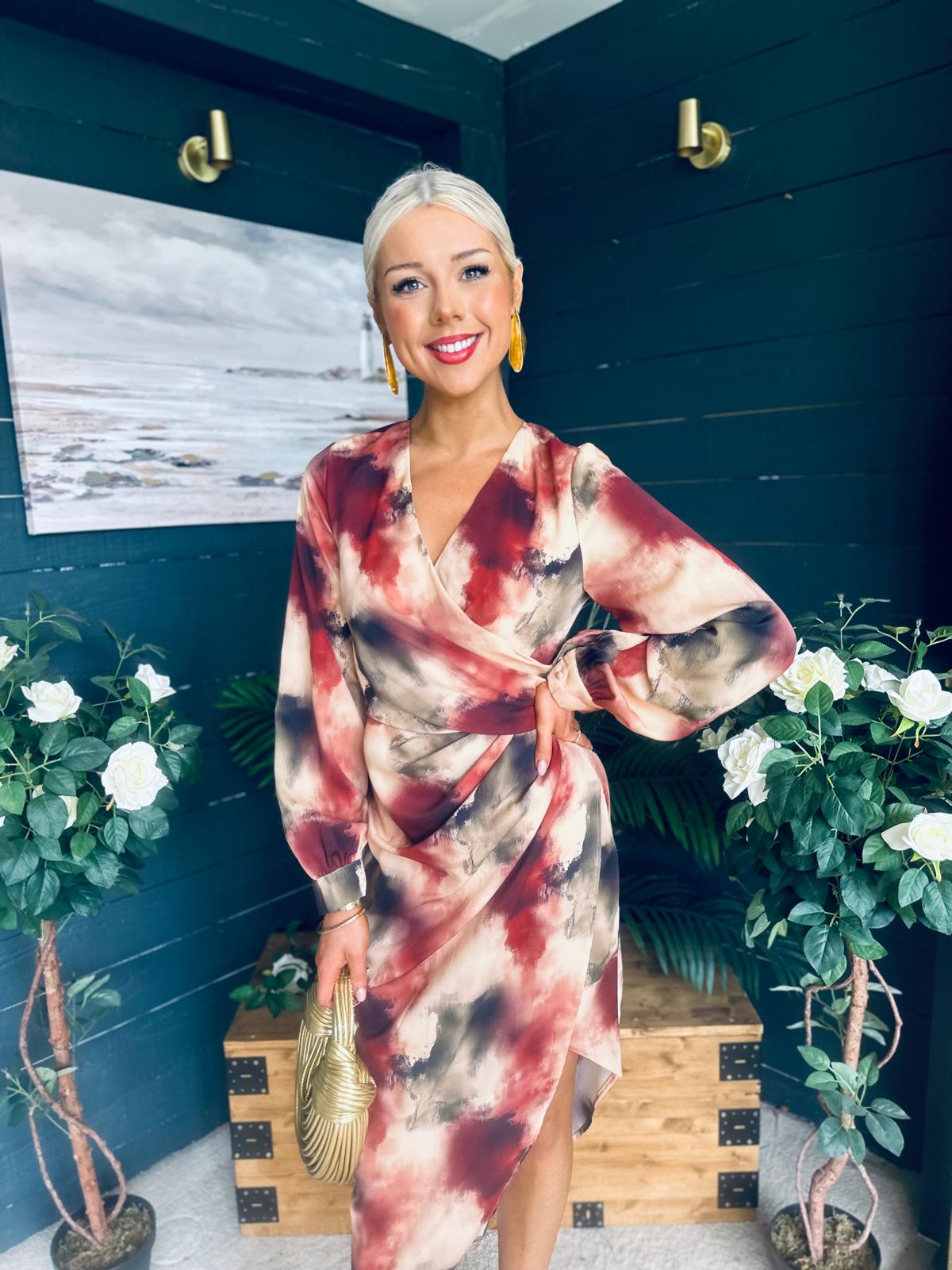Elsa Long Sleeve Asymmetric Brown Print