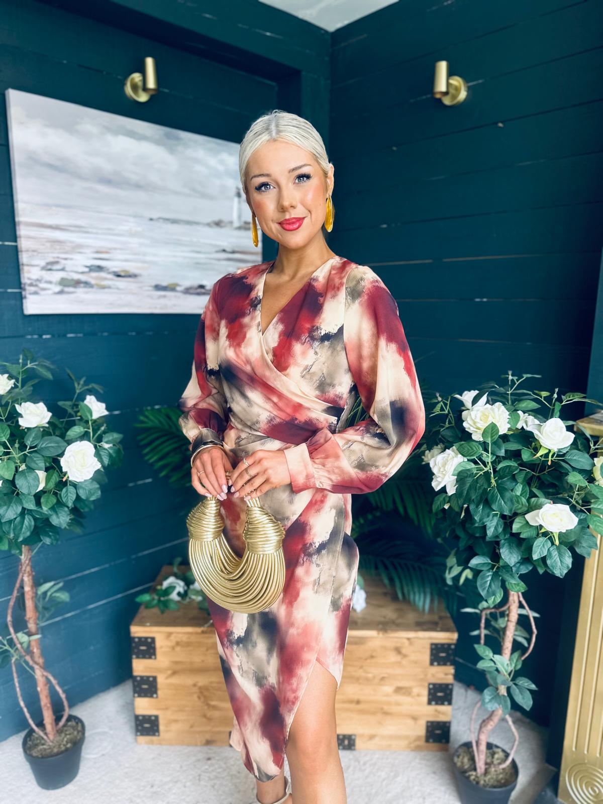 Elsa Long Sleeve Asymmetric Brown Print