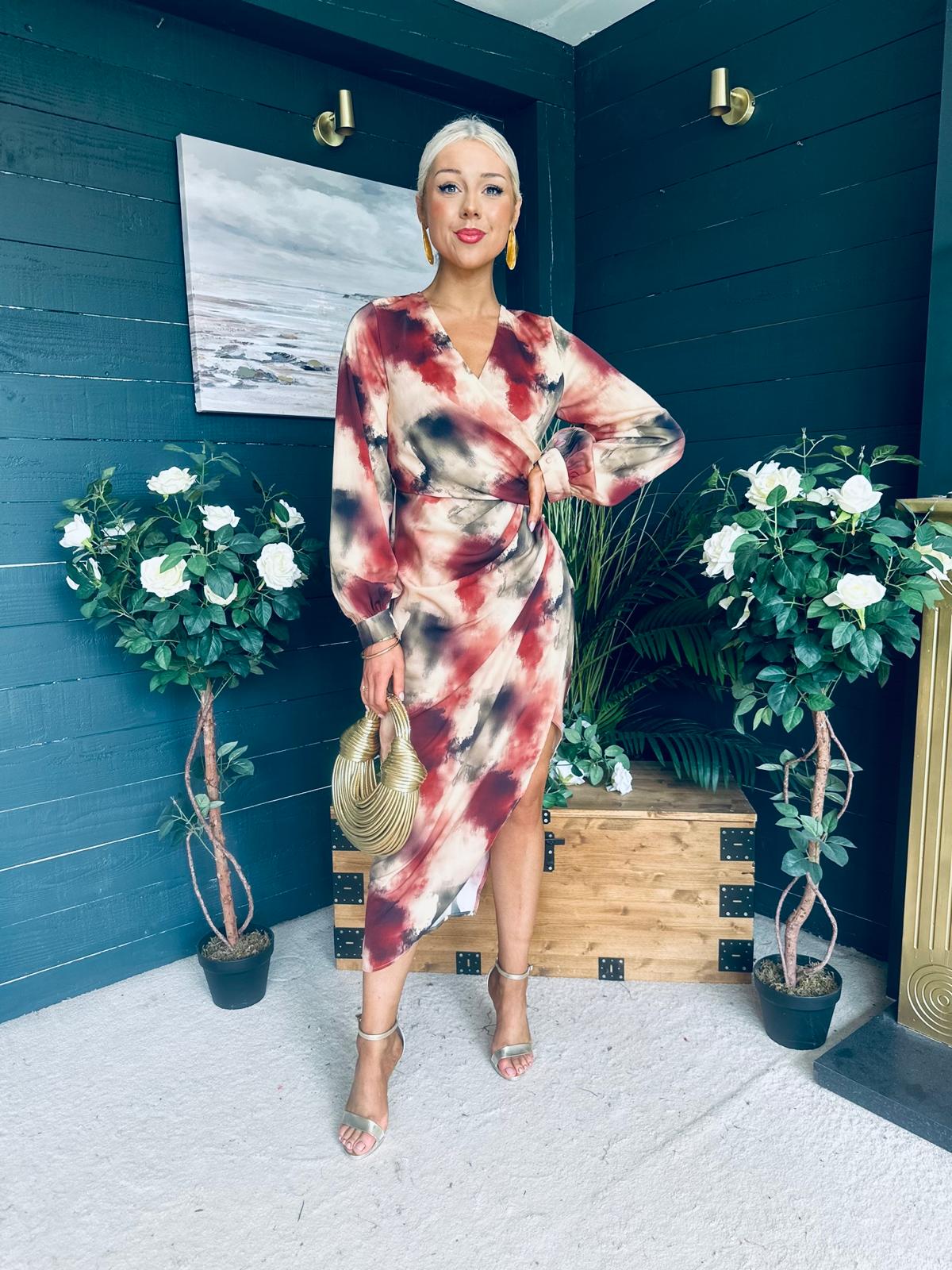 Elsa Long Sleeve Asymmetric Brown Print