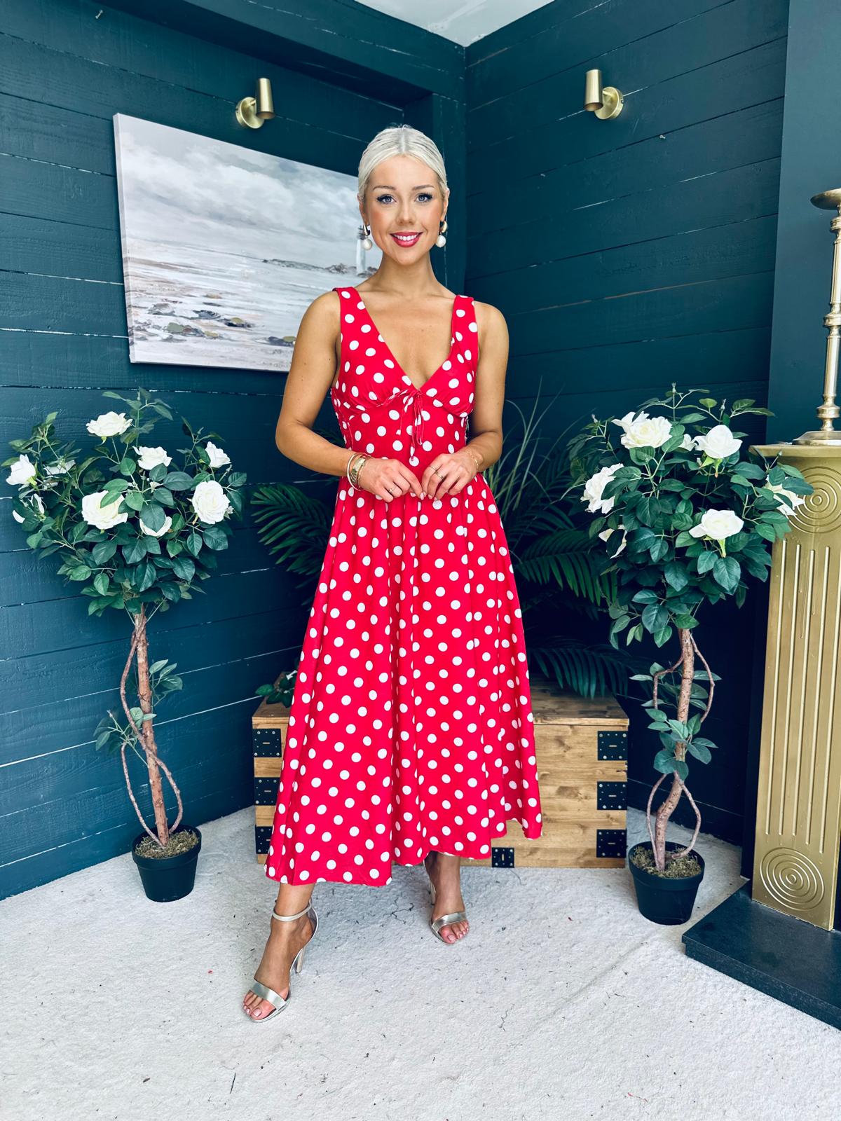 Jordyn Banded Midi Dress Red