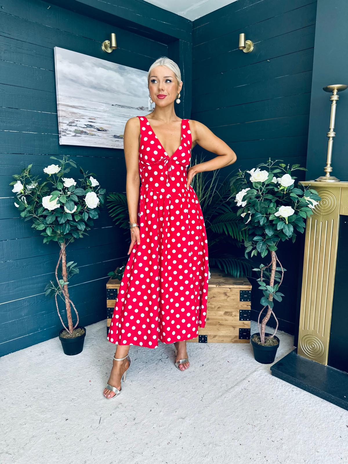 Jordyn Banded Midi Dress Red