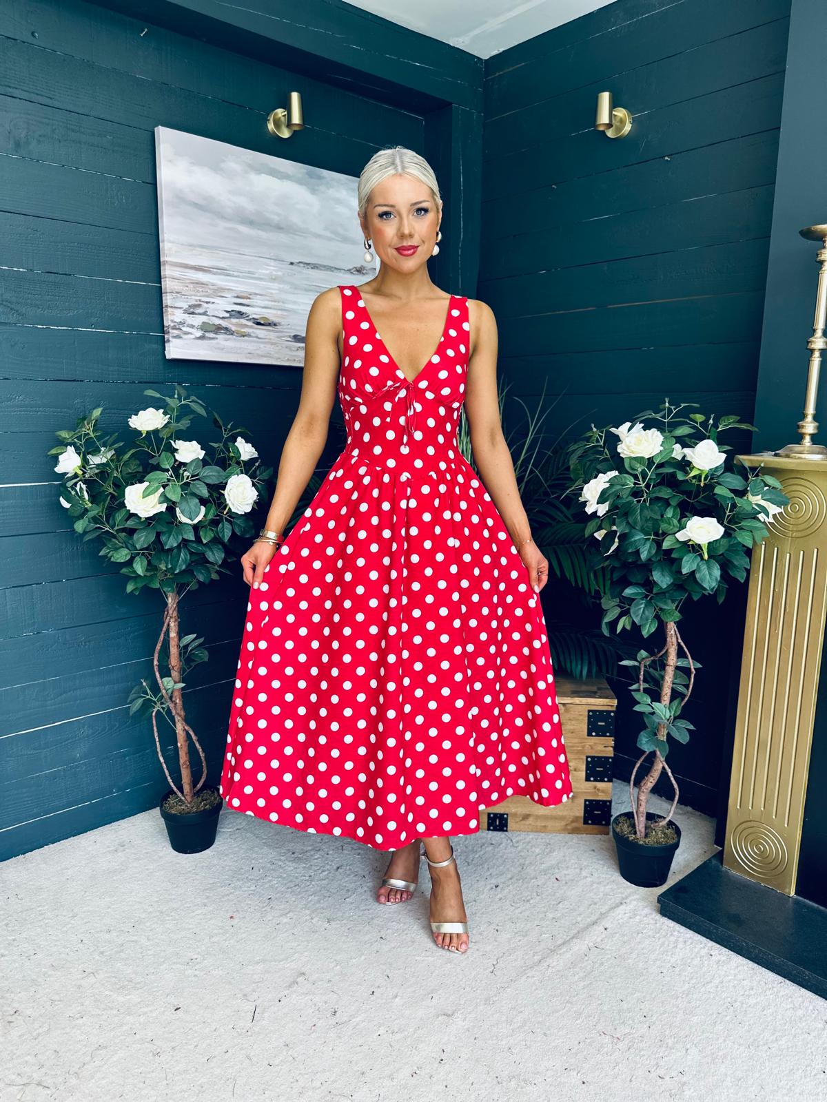 Jordyn Banded Midi Dress Red