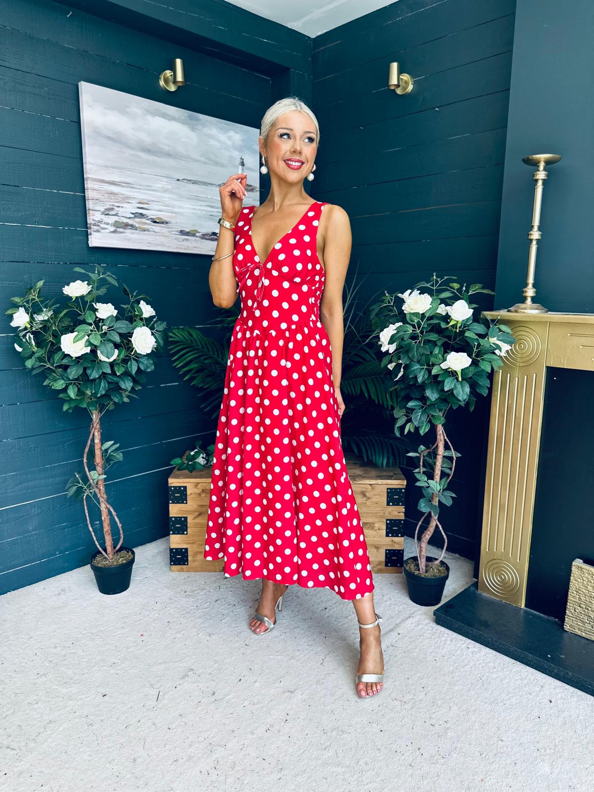 Jordyn Banded Midi Dress Red