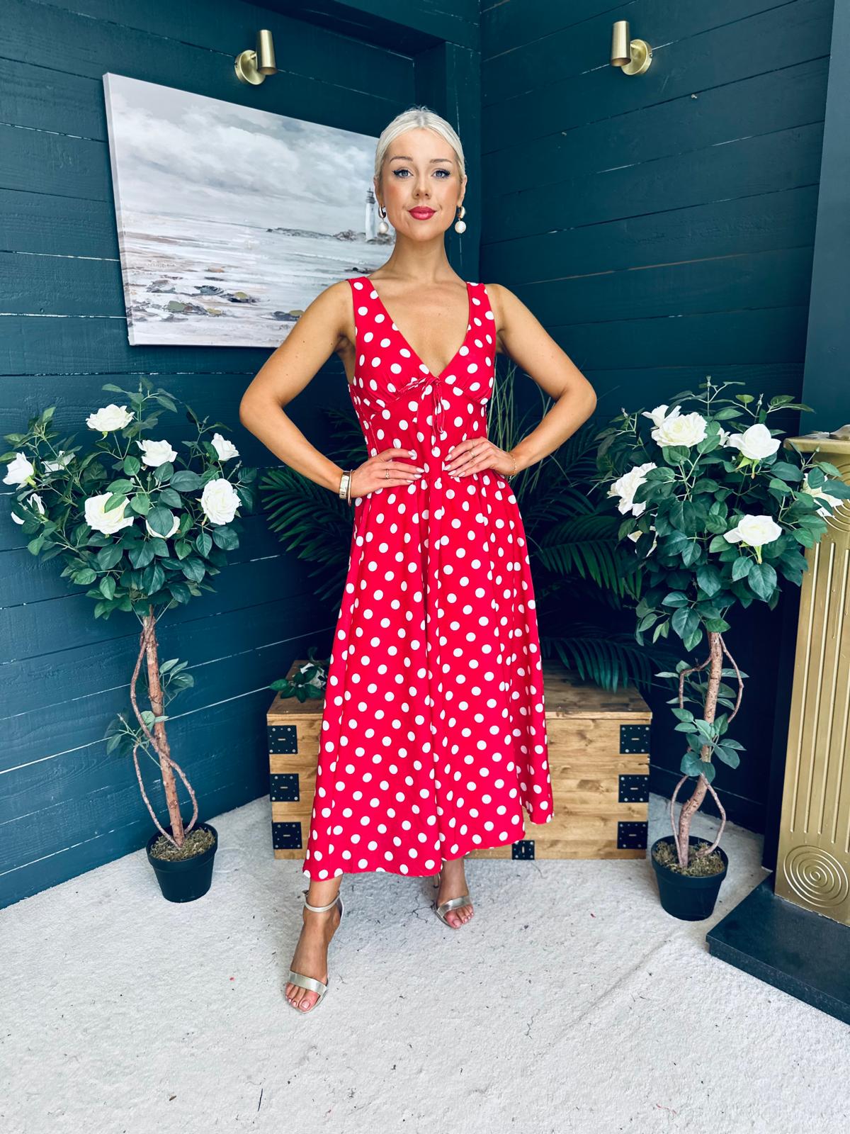 Jordyn Banded Midi Dress Red