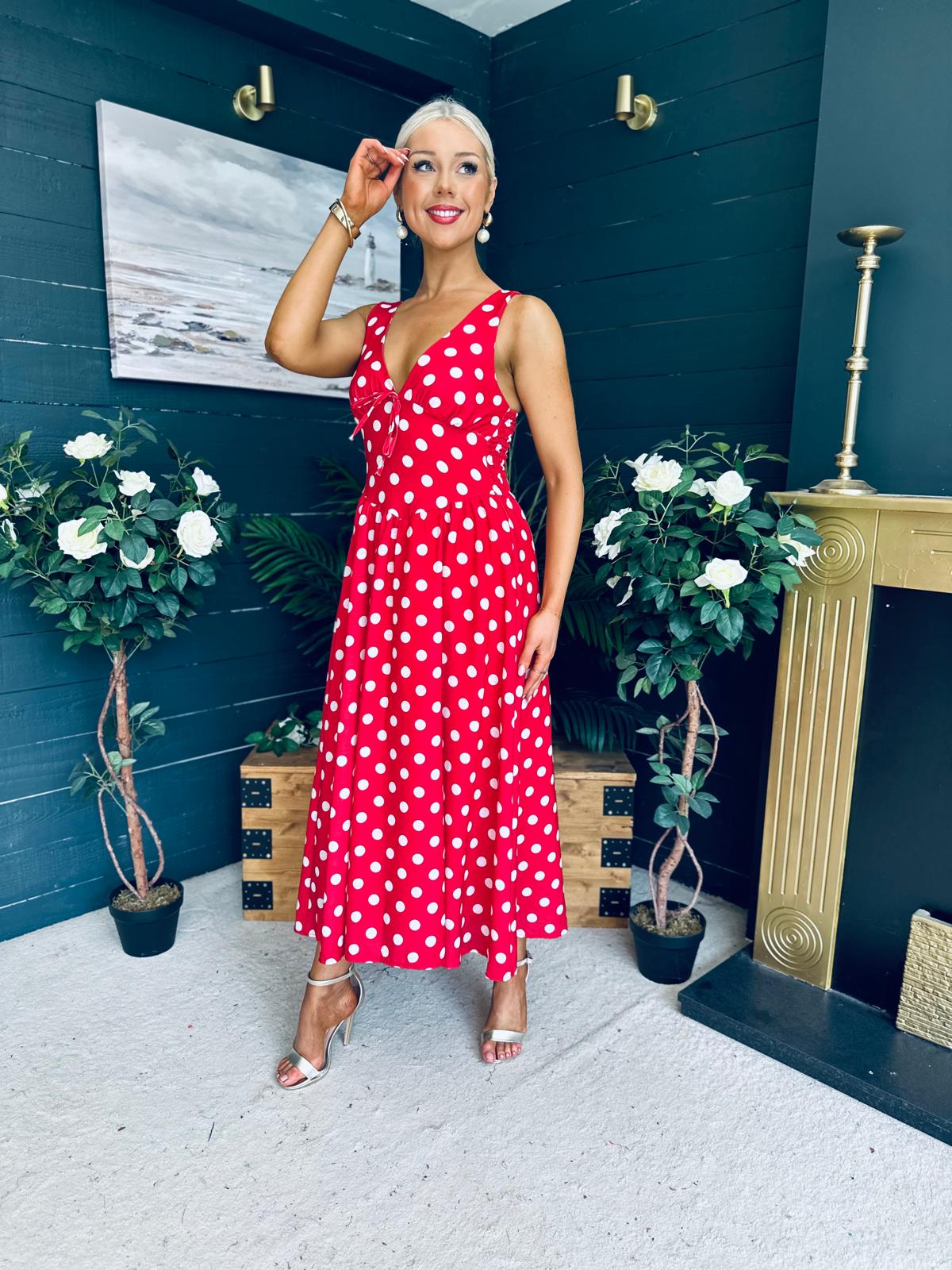 Jordyn Banded Midi Dress Red
