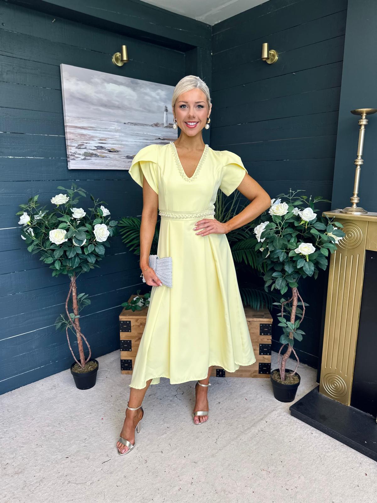 Collins Pearl Detail Occasion Dress Yellow