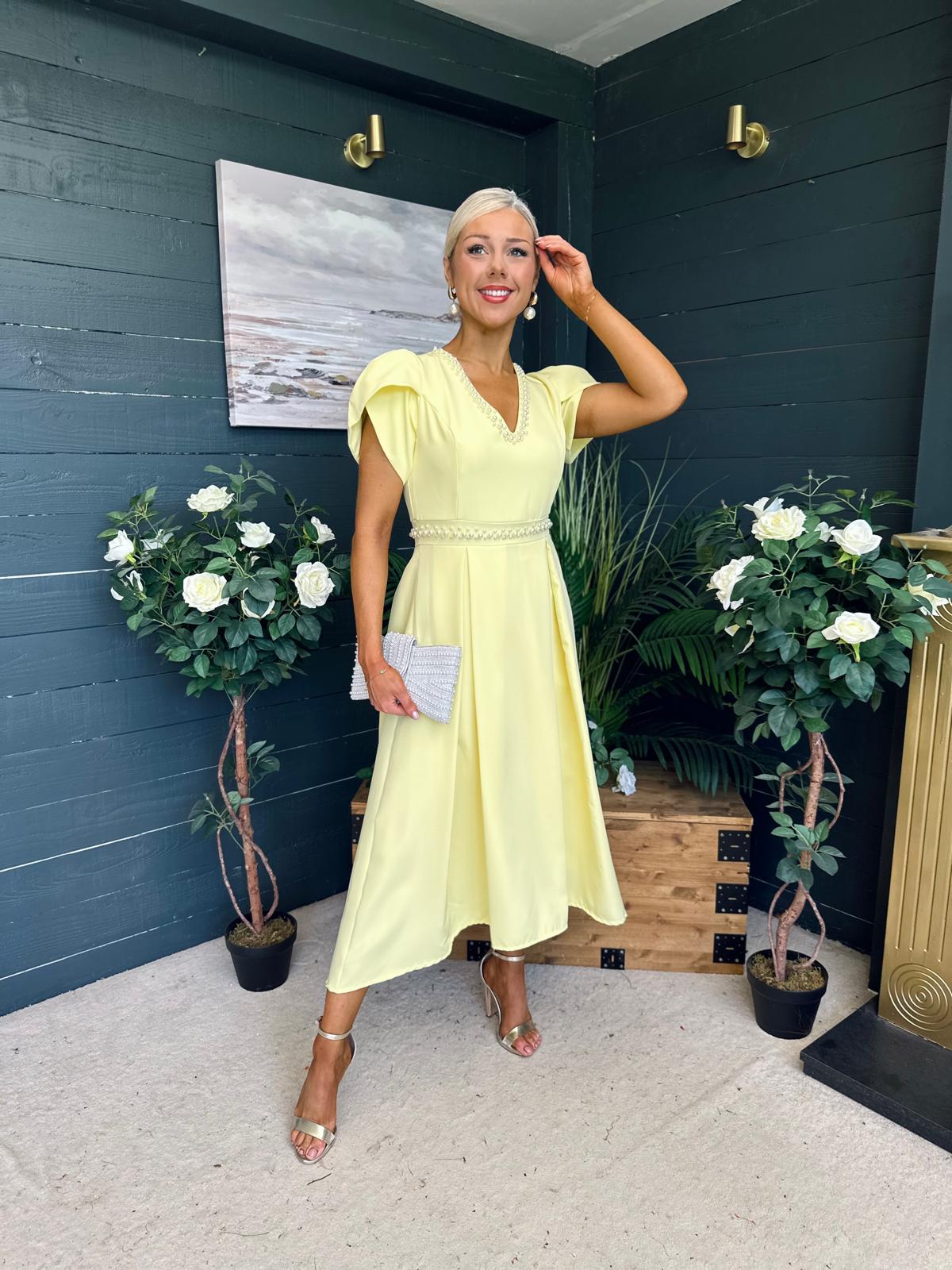 Collins Pearl Detail Occasion Dress Yellow