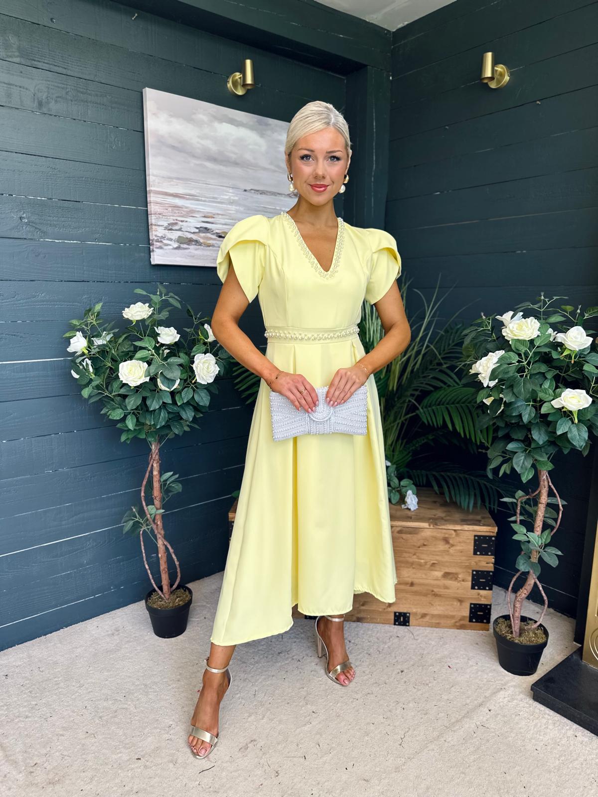 Collins Pearl Detail Occasion Dress Yellow